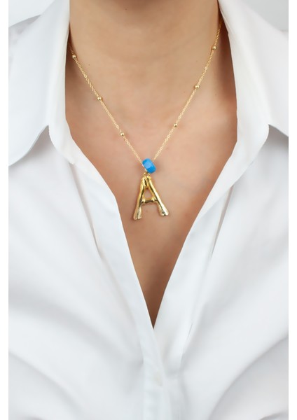 Ince Zincir Harf Kolye A Harfi Mavi Murano Detaylı fiyatları