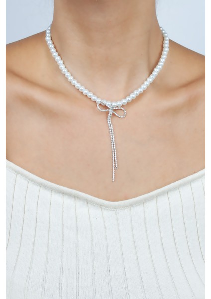 Zirkon Taşlı Fiyonk Figürlü Cam Inci Kolye