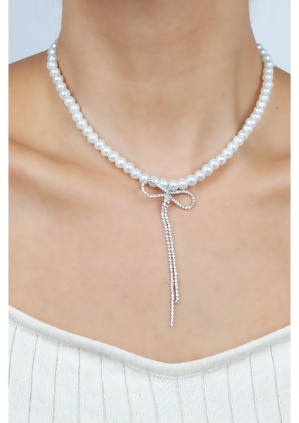 Zirkon Taşlı Fiyonk Figürlü Cam Inci Kolye fiyatları