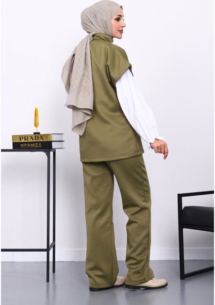 Haki Fermuarlı Cepli Yelek Pantolonlu Scuba Takım fırsatları