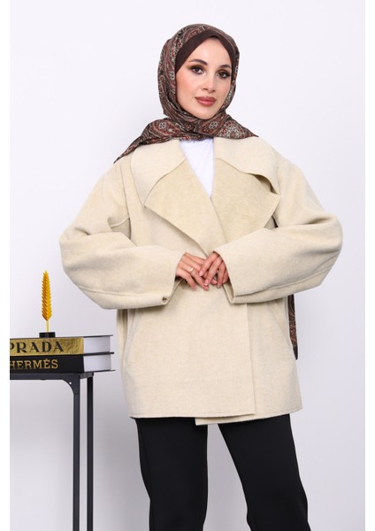 Bej Çift Cepli Düğmeli Kaşe Kaban modelleri