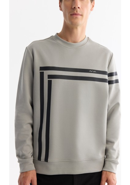 Erkek Gri Bisiklet Yaka Pamuklu Baskılı Elastan Regular Fit Sweatshirt A42Y1284