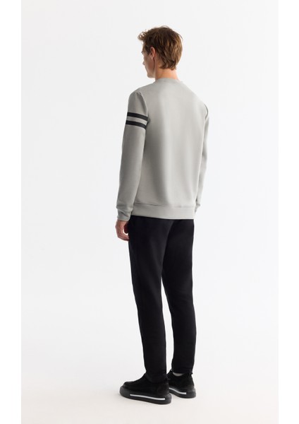 Erkek Gri Bisiklet Yaka Pamuklu Baskılı Elastan Regular Fit Sweatshirt A42Y1284