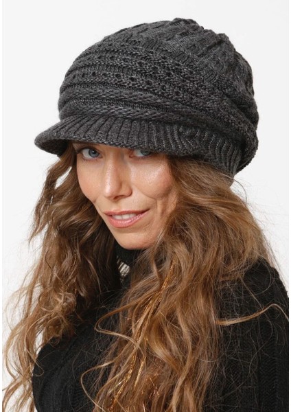 Triko Örme Çift Kat Vizörlü Bere