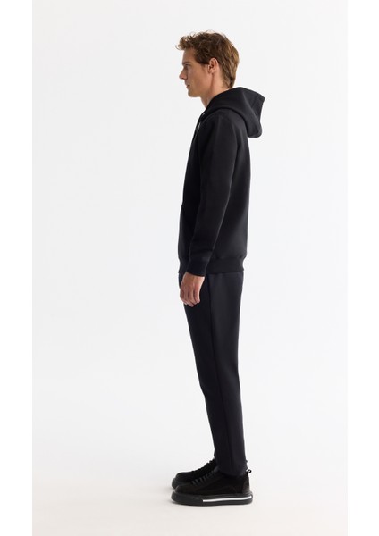 Erkek Siyah Kapüşonlu Pamuklu Baskılı Elastan Regular Fit Sweatshirt A42Y1322