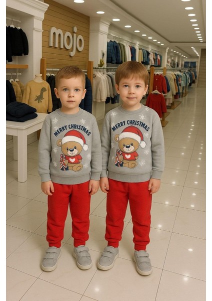 Mojo Unisex Çocuk 1-3 Yaş Noel Baba Desenli Eşofman Takımı Gri fiyatları