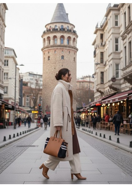 Kadın Peluş Beli Bağcıklı Kışlık Fermuarlı Ceket co02krem