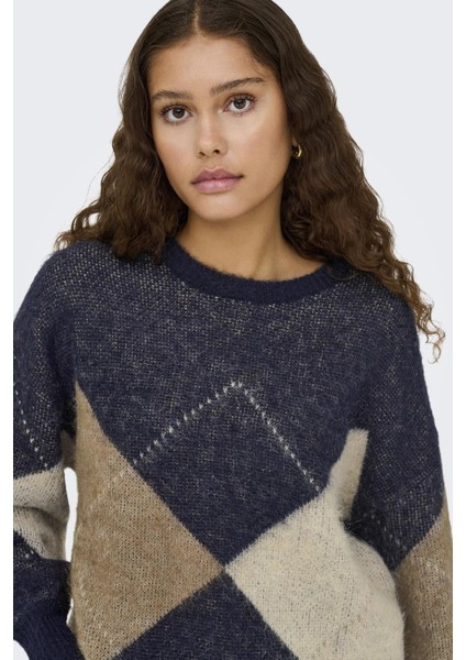 Noeme Life Ls Jacquard O-Neck Kadın Triko Kazak – Jakarlı Bisiklet Yaka