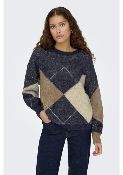 Noeme Life Ls Jacquard O-Neck Kadın Triko Kazak – Jakarlı Bisiklet Yaka fırsatları