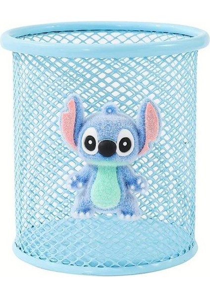 Stitch Figürlü Masa Üstü Metal Yuvarlak Model Kalemlik Mavi AD14159