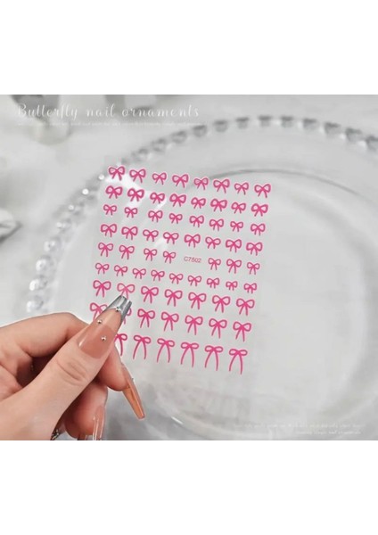 Pembe Fiyonk Tırnak Süsleme Stickerı Nail Art Süslemeleri