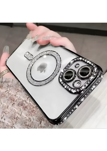 Iphone 16 Plus Uyumlu Şeffaf Taşlı Magsafe Özellikli Kılıf