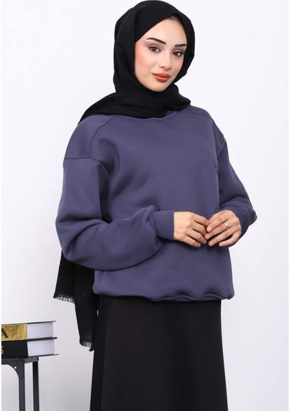 Füme Bisiklet Yaka Şadonlu Üç iplik Sweat