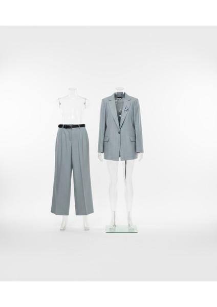 Kadın Takım Elbise Kemerli Düğmeli Ceket ve Geniş Paça Pantolon Model fiyatları