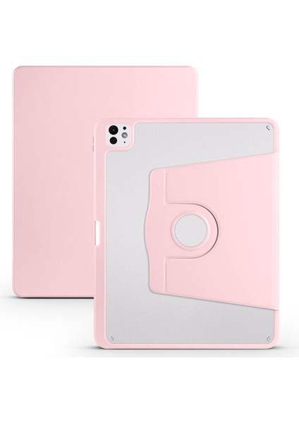 iPad Pro 13 2025 M5 Kılıf Zore Termik Kalem Bölmeli Dönebilen Standlı Kılıf - Pembe