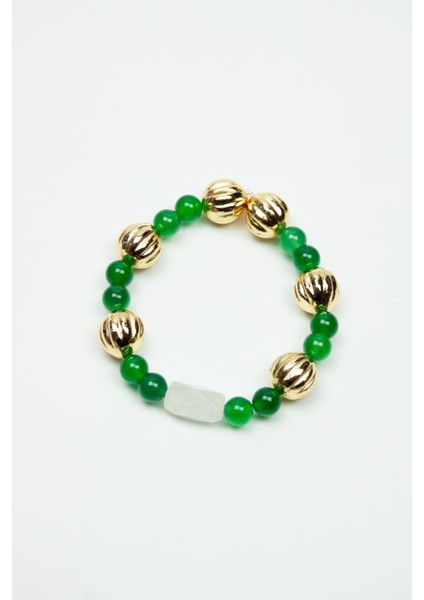 Ay Taşı ve Yeşil Akik Doğaltaş Gold Detay Bileklik