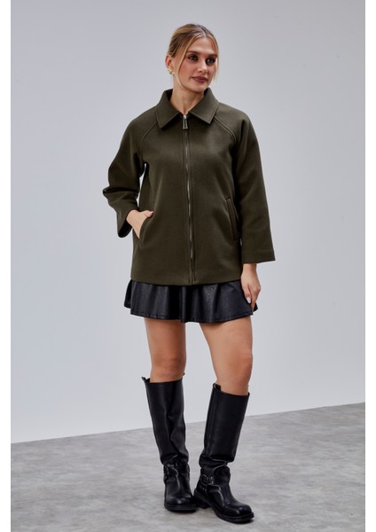 Haki Oversize Fermuarlı Kaşe Ceket fiyatları