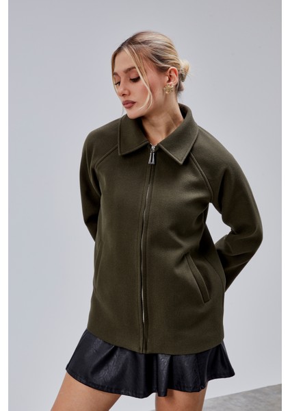 Haki Oversize Fermuarlı Kaşe Ceket indirimleri