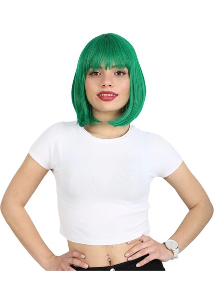 Küt Kahküllü Fiber Sentetik Peruk - Koyu Yeşil