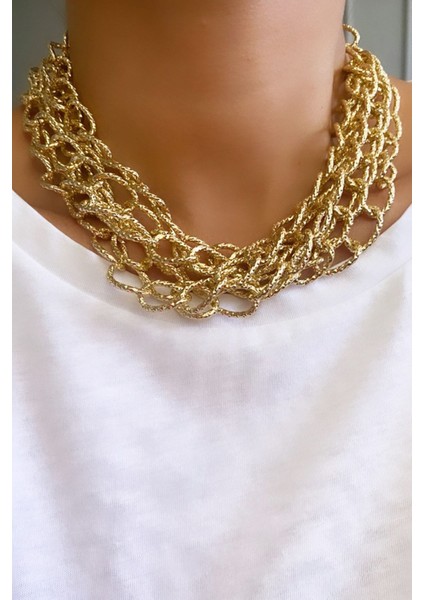 Beş Sıralı Gold Zincir Kolye