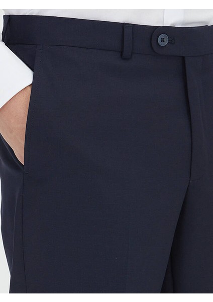 Lacivert Düz Dokuma Fitted Fit Klasik Yün Karışımlı Pantolon modelleri