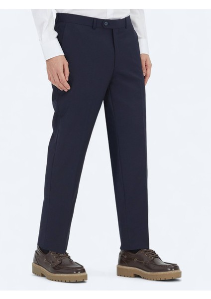Lacivert Düz Dokuma Fitted Fit Klasik Yün Karışımlı Pantolon fırsatları