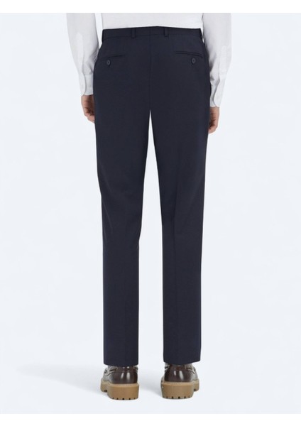 Lacivert Düz Dokuma Fitted Fit Klasik Yün Karışımlı Pantolon indirimleri