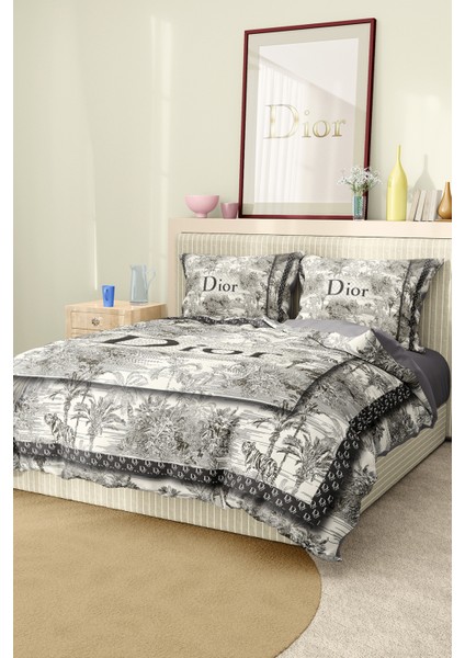 Nevresim Takımı Çift Kişilik Pamuklu Saten Kumaş 6 Parça 3D Dijital Baskı Duvet Cover Set Model No: