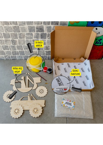 Kamyon Jip Ahşap Boyama Etkinlik Seti Eğitici Çocuk Aktivite + Fırça + Akrilik Boya Kreş Okul Öncesi modelleri