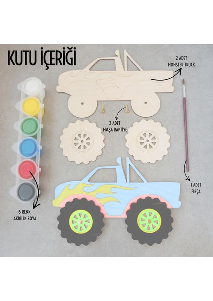 Kamyon Jip Ahşap Boyama Etkinlik Seti Eğitici Çocuk Aktivite + Fırça + Akrilik Boya Kreş Okul Öncesi indirimleri