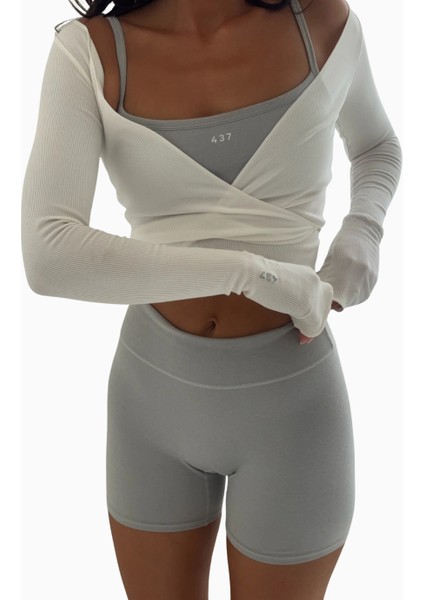 437 The Studio Wrap Spandex Bale Stili Sürdürülebilir Aktif Giyim Kadın Üstü fiyatları