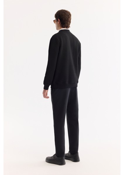 Erkek Siyah Bisiklet Yaka Dokulu Elastan Regular Fit Sweatshirt A52Y1220