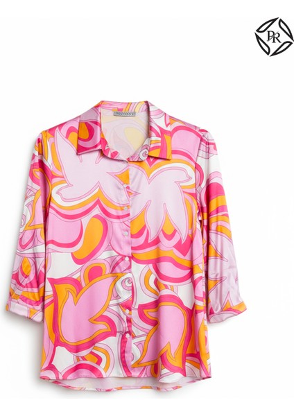 Kadın Rahat Kalıp Desenli Saten Bluz Şık Günlük Kombin