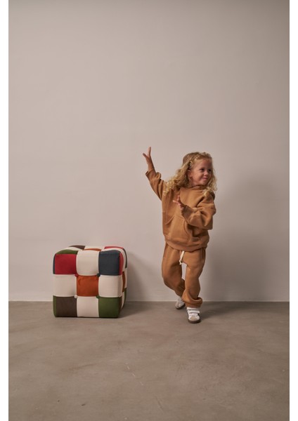 Sütlü Kahve Çocuk Kanguru Cepli Oversize Eşofman Takımı fiyatları