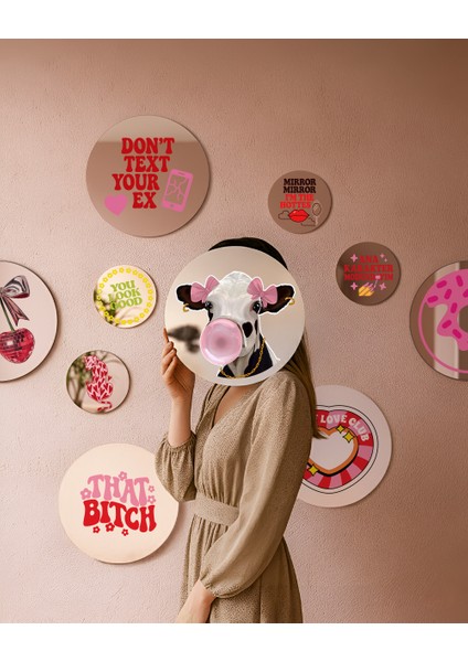 Mood Ayna Gummy Cow - Tasarım Ayna, Pinterest Dekoru, Dekoratif Baskılı Ayna, Yazılı Ayna fiyatları