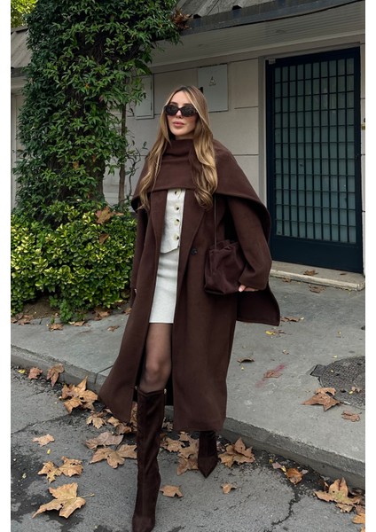 Kahverengi Atkı Detaylı Uzun Kaban - 85163 fiyatları