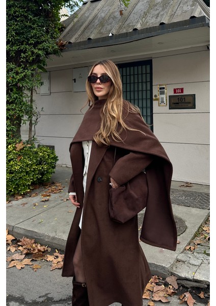 Kahverengi Atkı Detaylı Uzun Kaban - 85163 modelleri