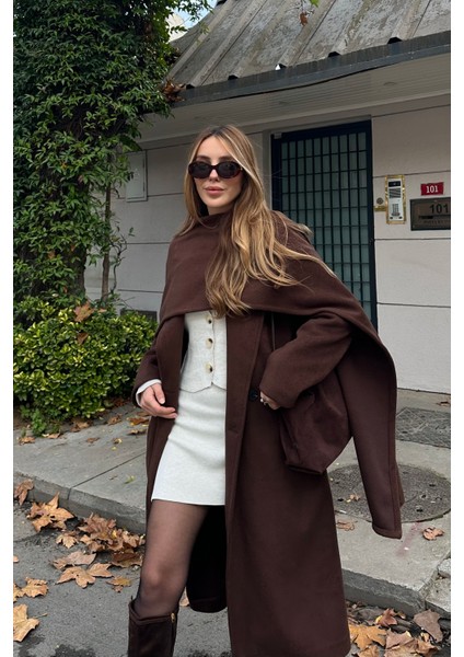 Kahverengi Atkı Detaylı Uzun Kaban - 85163 fırsatları