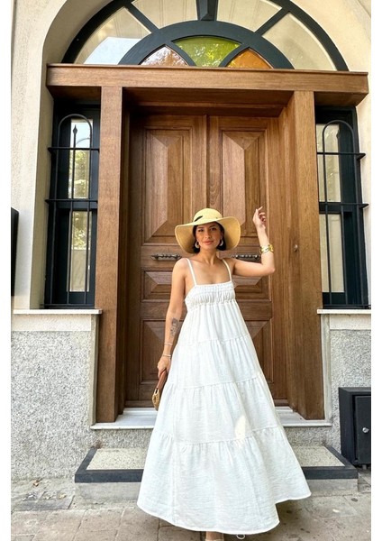 Ekru Askılı Parçalı Müslin Elbise fiyatları