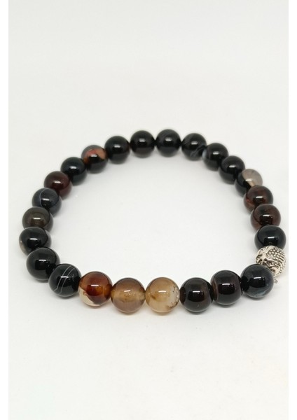 Koyu Kahve Akik Doğal Taşlı Bileklik