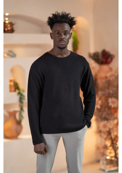 Regular Fit Likralı Kendinden Çizgili Mevsimlik Spor Kazak