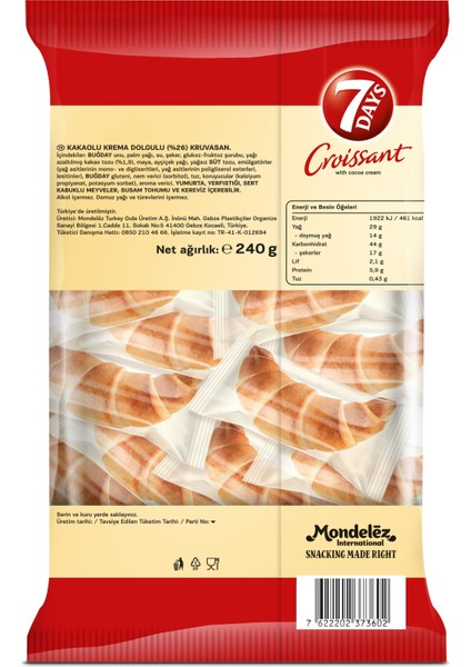 Kakao Kremalı Kruvasan 8'li Paket 30G x 6 Adet (8 x 6= 48 Adet) fiyatları