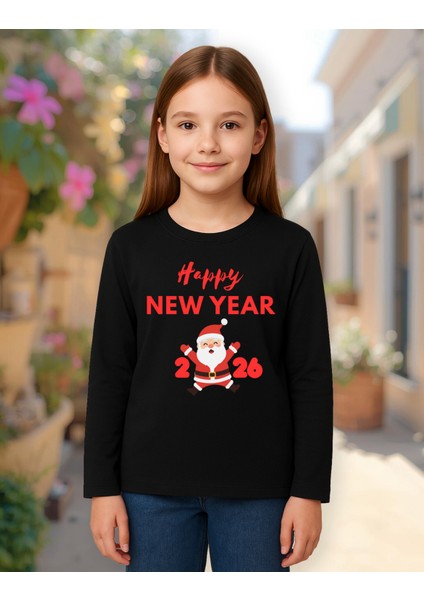 Yeni Yıl Happy New Year 2026 Uzun Kollu Baskılı Unisex Tişört (4-13 Yaş) fiyatları