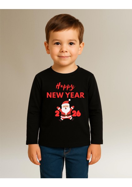Yeni Yıl Happy New Year 2026 Uzun Kollu Baskılı Unisex Tişört (4-13 Yaş) fırsatları