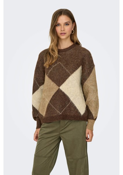 Onlnoeme Baklava Desenli Yün Karışımlı Regular Fit Örme Kazak Bayan Kazak 15353226