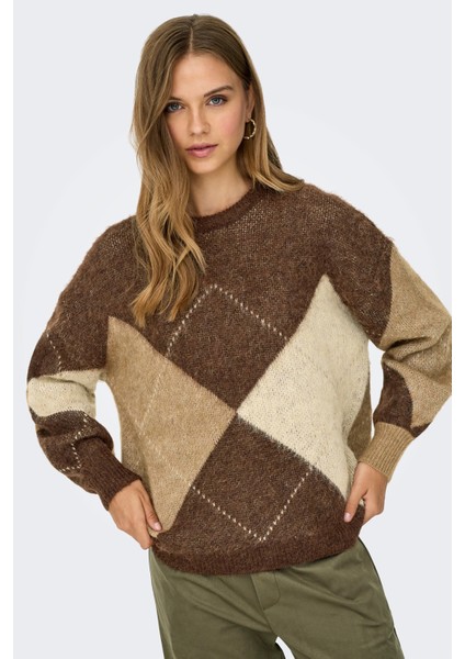Onlnoeme Baklava Desenli Yün Karışımlı Regular Fit Örme Kazak Bayan Kazak 15353226 modelleri