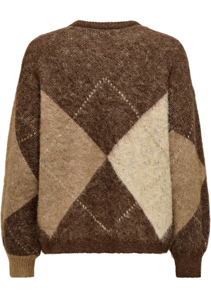 Onlnoeme Baklava Desenli Yün Karışımlı Regular Fit Örme Kazak Bayan Kazak 15353226