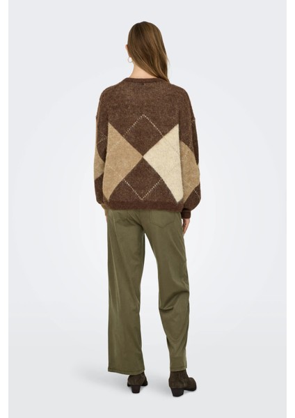 Onlnoeme Baklava Desenli Yün Karışımlı Regular Fit Örme Kazak Bayan Kazak 15353226