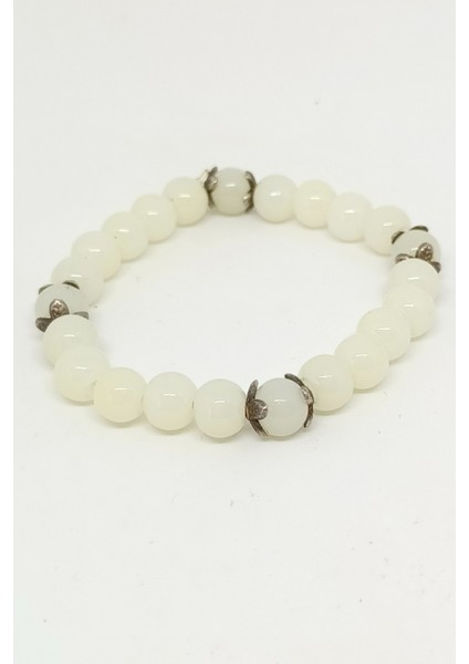 Gümüş Aksesuarlı Beyaz Apatit Doğal Taşlı Bileklik