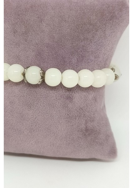 Gümüş Aksesuarlı Beyaz Apatit Doğal Taşlı Bileklik fiyatları